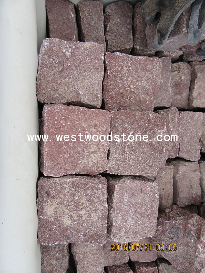 Split Surface China Red Porphyry Granite Cobble stones Pavers